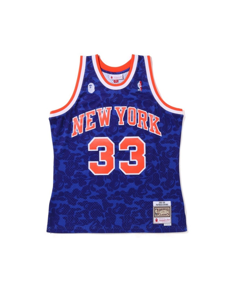 T Shirts Bape X M&N New York Knicks Tank Bleu Homme | XVL-24242574